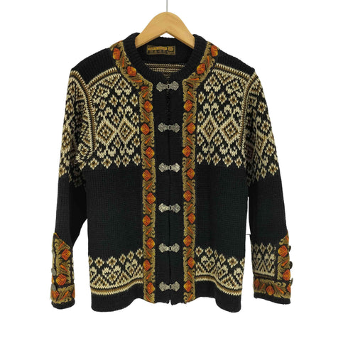 NORDSTRIKK ノルウェー製 PURE NEW WOOL ウール アーガイル チロリアン カーディガン メタルフック ニット レディース LADY 36