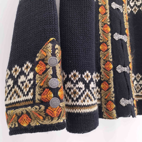 NORDSTRIKK ノルウェー製 PURE NEW WOOL ウール アーガイル チロリアン カーディガン メタルフック ニット レディース LADY 36