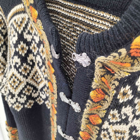 NORDSTRIKK ノルウェー製 PURE NEW WOOL ウール アーガイル チロリアン カーディガン メタルフック ニット レディース LADY 36