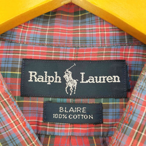 ラルフローレン RALPH LAUREN BLAIRE ポニー刺繍 チェック リメイク バンドカラーシャツ レディース
