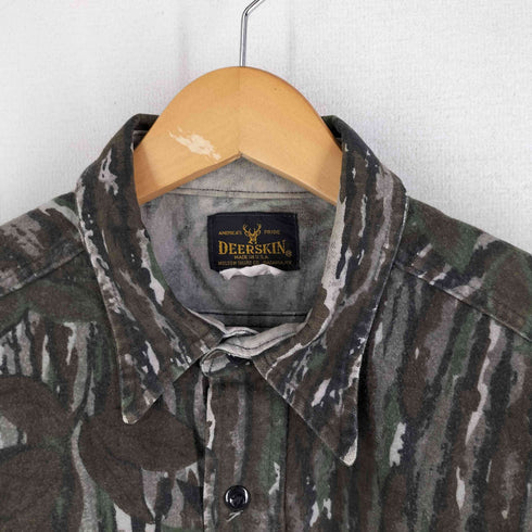 DEERSKIN 90S XLサイズ USA製 ヘビーフランネルロングスリーブシャツ 長袖シャツ リアルツリー 総柄 シャモア メンズ XL