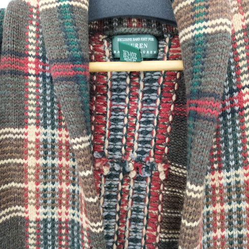 ローレンラルフローレン LAUREN RALPH LAUREN 90S ショールカラ― ラムウール マルチチェックカーディガン メンズ JPN:M
