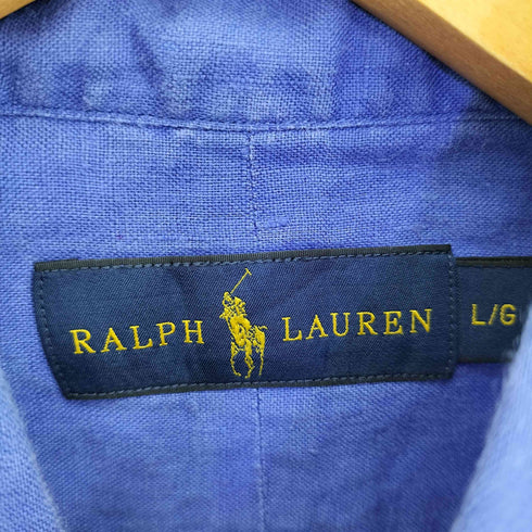 ラルフローレン RALPH LAUREN フィリピン製 ポニー刺繍 リネン100 L/S BD シャツ メンズ L/S
