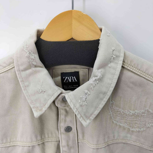ザラ ZARA Ripped denim overshirt ダメージ加工デニムシャツ メンズ JPN:L