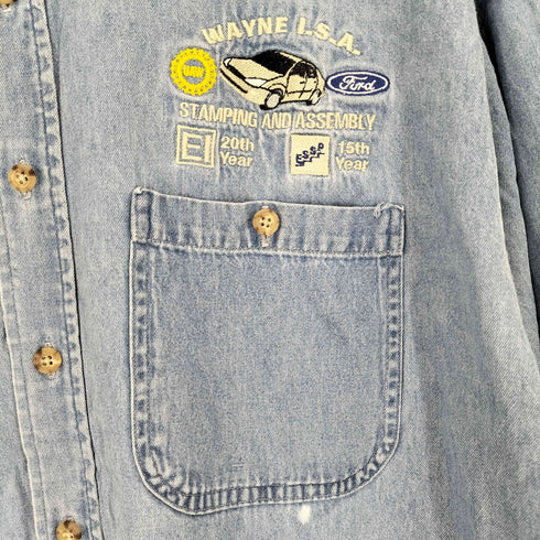 企業ロゴ刺繍デニムシャツ MADE IN USA メンズ JPN:L