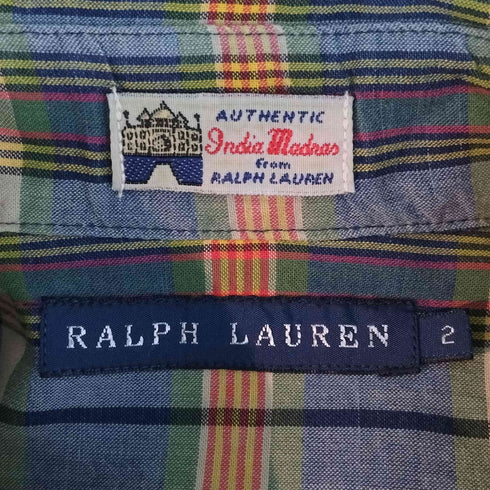 ラルフローレン RALPH LAUREN India Madras ポニー刺繍 チェック BD 長袖シャツ レディース JPN:2