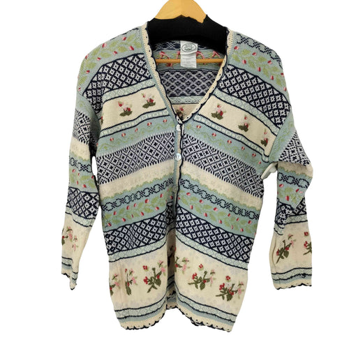 ローラアシュレイ LAURA ASHLEY フラワー エンブロイダリー クロシェ カーディガン レディース import:S
