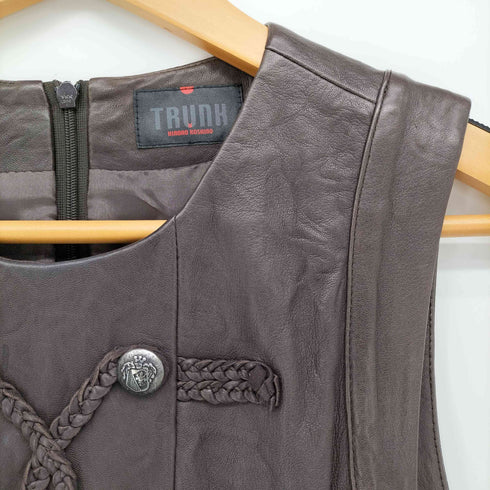 TRUNK HIROKO KOSHINO ヒロココシノ ナポレオン デザイン ラムレザー ニット切替 ミニ丈 ワンピース レディース JPN:38