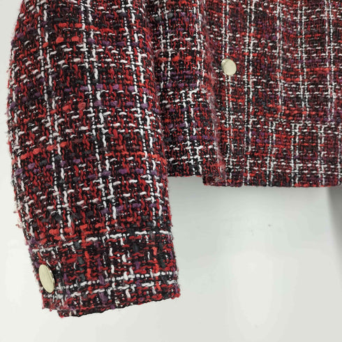 ザラ ZARA ツイード ミックスカラー フリンジ 金ボタン クロップドジャケット 短丈 レディース import:S
