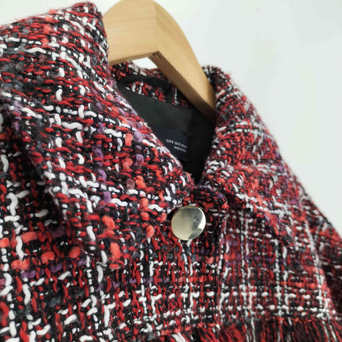 ザラ ZARA ツイード ミックスカラー フリンジ 金ボタン クロップドジャケット 短丈 レディース import:S