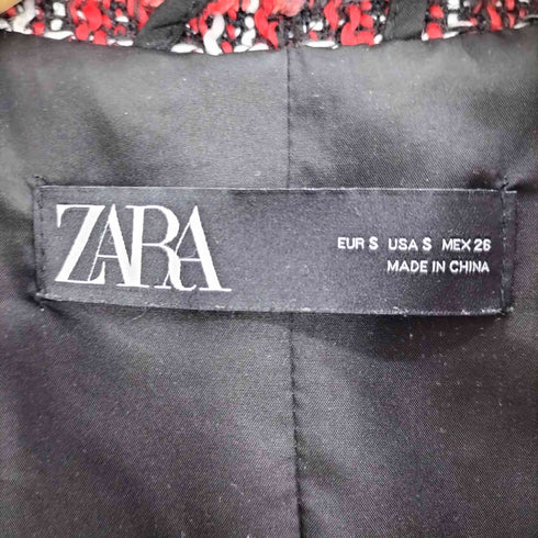 ザラ ZARA ツイード ミックスカラー フリンジ 金ボタン クロップドジャケット 短丈 レディース import:S