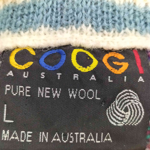 クージー COOGI オーストラリア製 PURE NEW WOOL 民族柄 ニット カーディガン メンズ import:L