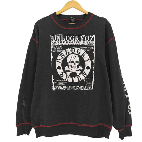 SEVEN ZERO ONE 00s Y2K クラックプリント スカル クルーネックスウェット メンズ JPN:L