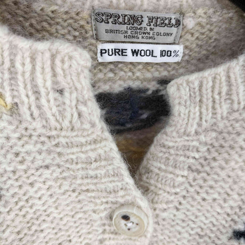 SPRING FIELD PURE WOOL ノーカラーウール デザインカーディガン レディース