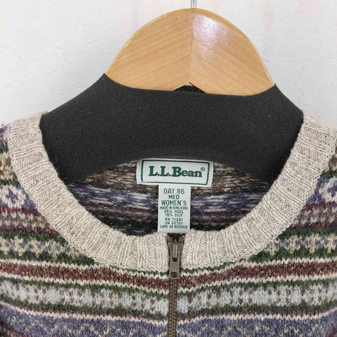 エルエルビーン L.L.Bean 香港製 総柄ボーダー ウールシルクジップアップニット レディース import:M