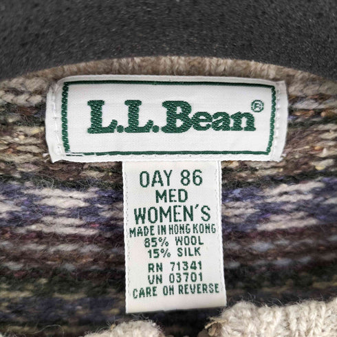 エルエルビーン L.L.Bean 香港製 総柄ボーダー ウールシルクジップアップニット レディース import:M
