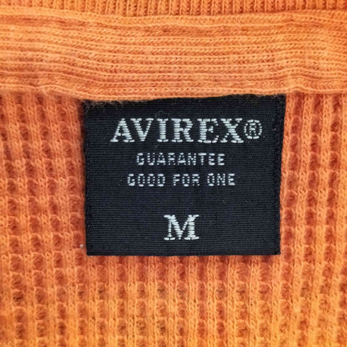 アヴィレックス AVIREX ロゴプリント Vネック ワッフル生地 ロングスリーブTシャツ メンズ import:M