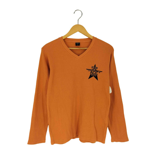 アヴィレックス AVIREX ロゴプリント Vネック ワッフル生地 ロングスリーブTシャツ メンズ import:M
