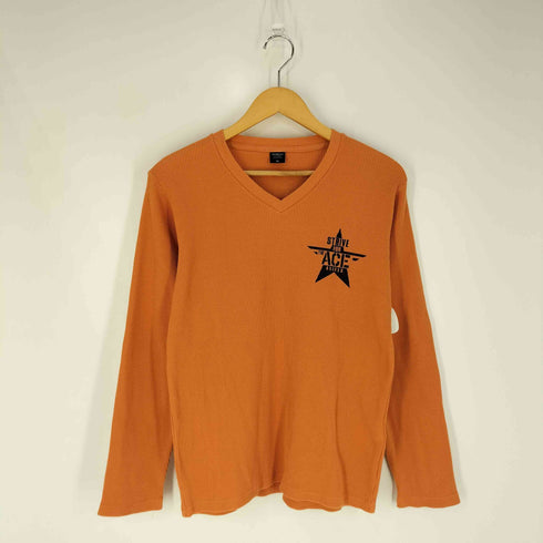 アヴィレックス AVIREX ロゴプリント Vネック ワッフル生地 ロングスリーブTシャツ メンズ import:M