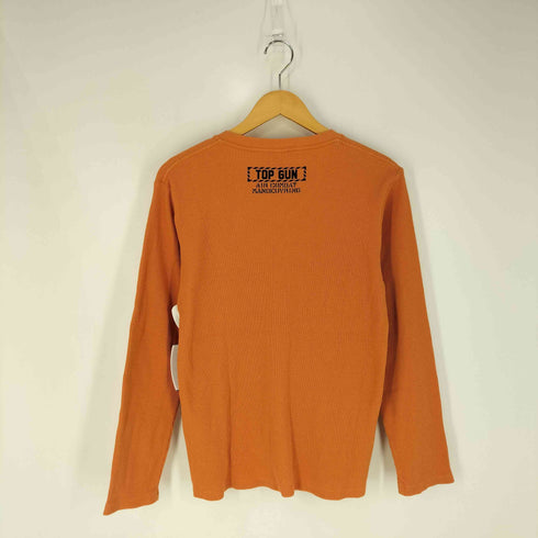 アヴィレックス AVIREX ロゴプリント Vネック ワッフル生地 ロングスリーブTシャツ メンズ import:M