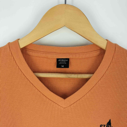 アヴィレックス AVIREX ロゴプリント Vネック ワッフル生地 ロングスリーブTシャツ メンズ import:M