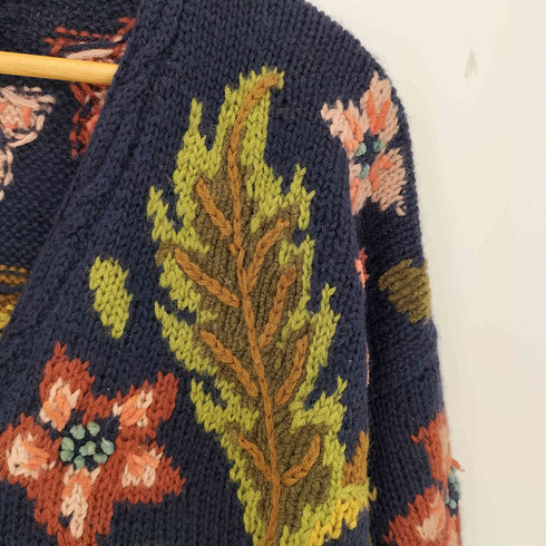 ローラアシュレイ LAURA ASHLEY 花柄 刺繍 ウール混 ニットカーディガン レディース import:M