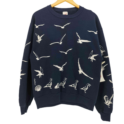 ジャージーズ JERZEES 90S 総プリント 鳥柄 クルーネック スウェット レディース import:M