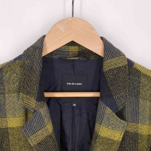 パドカレ pas de calais ベルト付き ウール チェックコート レディース 36