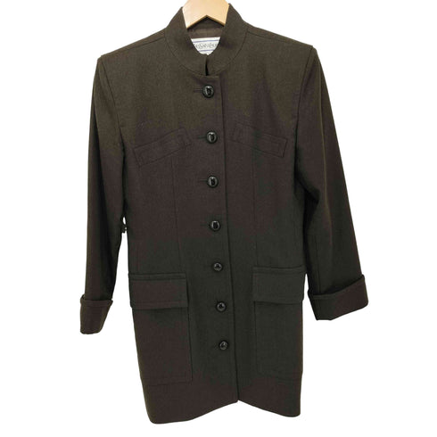 イヴサンローラン Yves Saint Laurent 80-90s ウール 4ポケット スタンドカラージャケット コート 肩パッド レディース