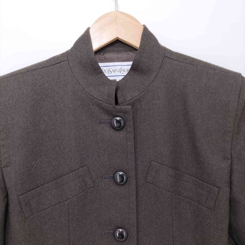 イヴサンローラン Yves Saint Laurent 80-90s ウール 4ポケット スタンドカラージャケット コート 肩パッド レディース