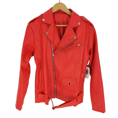 PU×POLYESTER フェイクレザー ダブルライダースジャケット メンズ import:XS