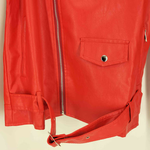 PU×POLYESTER フェイクレザー ダブルライダースジャケット メンズ import:XS