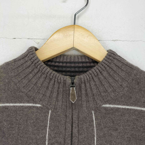 PURE CASHMERE チェック柄ハーフジップニット メンズ L