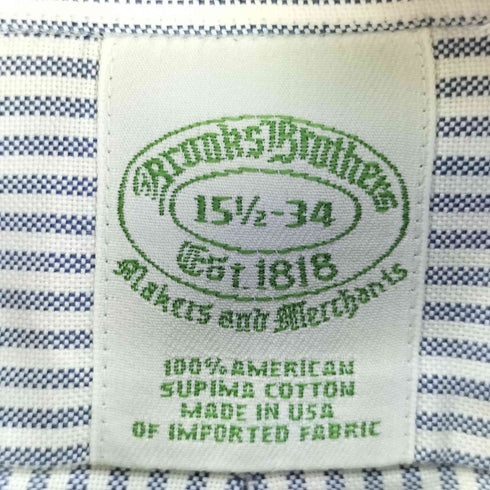 ブルックスブラザーズ BROOKS BROTHERS USA製 スーピマコットン オックスフォード ストライプシャツ メンズ 15 1/2-34