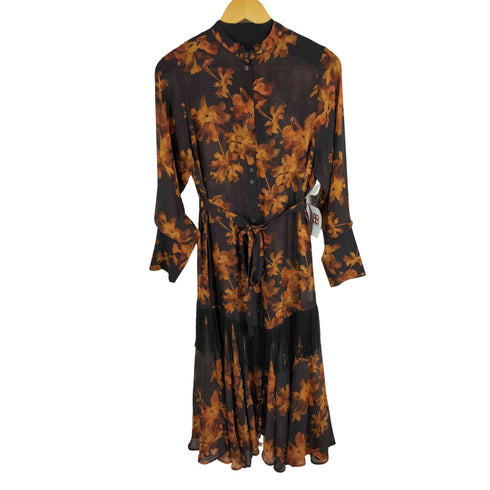 リリーブラウン Lily Brown 23AW 大花柄フリンジワンピース シアー ノーカラー 長袖ワンピース フリンジ レディース FREE
