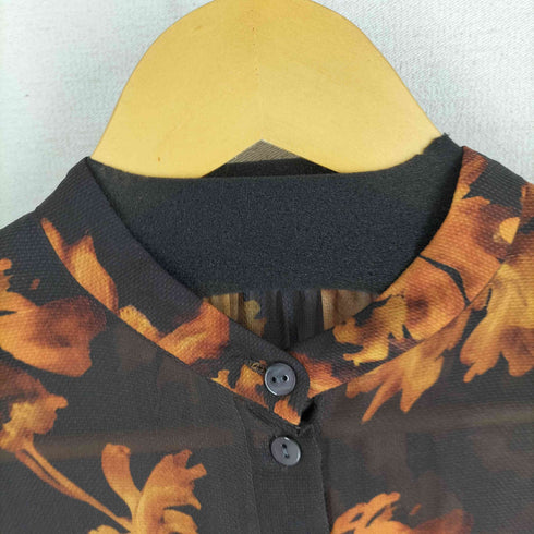 リリーブラウン Lily Brown 23AW 大花柄フリンジワンピース シアー ノーカラー 長袖ワンピース フリンジ レディース FREE
