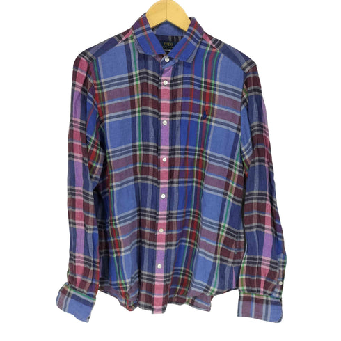 ポロラルフローレン POLO RALPH LAUREN CLASSIC FIT リネン100 ポニー刺繍チェックシャツ メンズ JPN:L