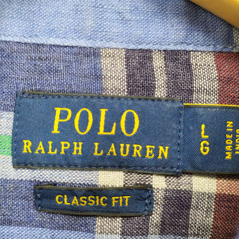 ポロラルフローレン POLO RALPH LAUREN CLASSIC FIT リネン100 ポニー刺繍チェックシャツ メンズ JPN:L