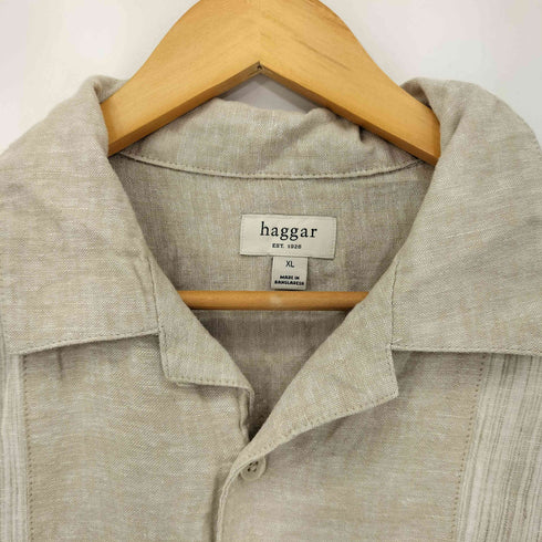 ハガー HAGGER リネンレーヨンフロントデザインオーバルカラーシャツ メンズ import:XL