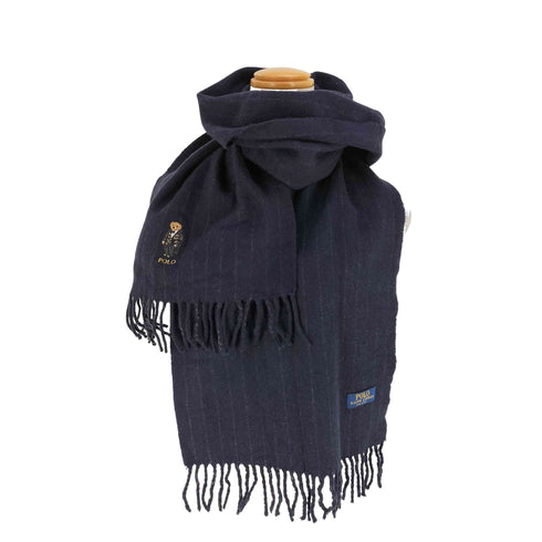 ポロラルフローレン POLO RALPH LAUREN イタリア製 ポロベア刺繍 ストライプ フリンジマフラー メンズ