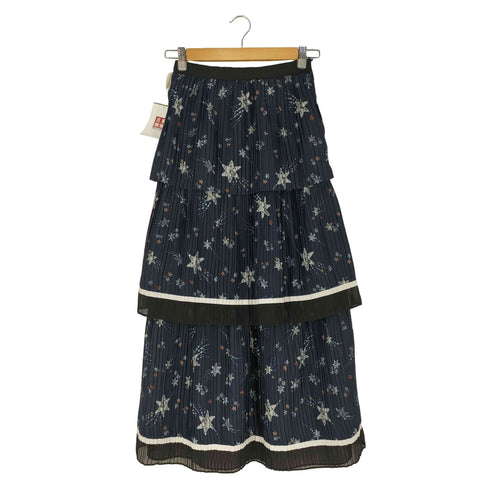 セルフポートレイト self-portrait TIERED STAR SATIN PRINTED SKIRT スター プリーツ ティアードスカート レディース UK6