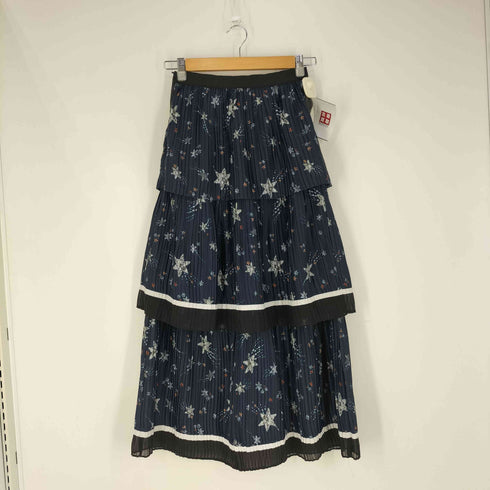 セルフポートレイト self-portrait TIERED STAR SATIN PRINTED SKIRT スター プリーツ ティアードスカート レディース UK6