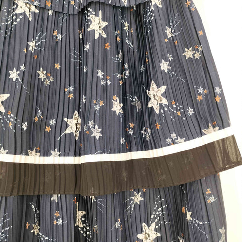 セルフポートレイト self-portrait TIERED STAR SATIN PRINTED SKIRT スター プリーツ ティアードスカート レディース UK6