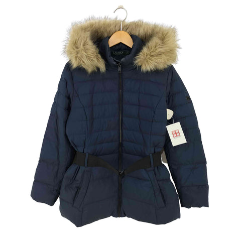 ローレンラルフローレン LAUREN RALPH LAUREN フェイクファー ウエストベルト ダウンジャケット レディース import:M