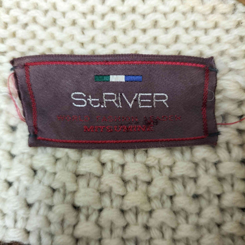 stRIVER 雷紋 ライモン 柄 シルバー フラワーボタン カウチン ニット メンズ