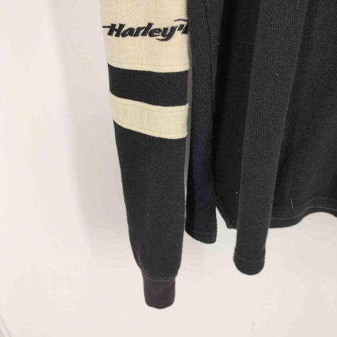 ハーレーダビッドソン HARLEY-DAVIDSON 00S 両面 ロゴプリント スリーブライン コットン L/S ポロシャツ インド綿 メンズ import:M