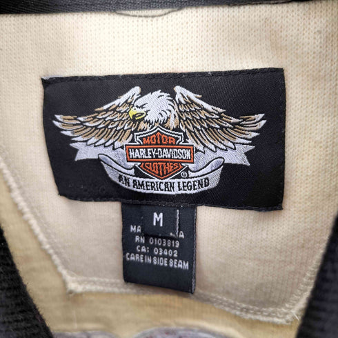 ハーレーダビッドソン HARLEY-DAVIDSON 00S 両面 ロゴプリント スリーブライン コットン L/S ポロシャツ インド綿 メンズ import:M