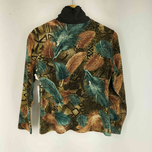 calabaza ハイネック総柄 L/S レースアップトップス レディース