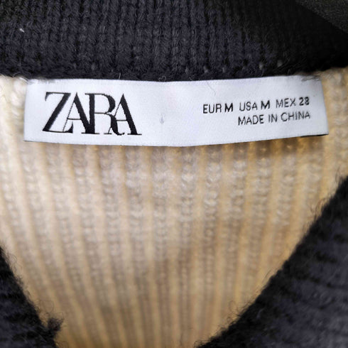 ザラ ZARA コントラスト アクリル ニット カーディガン レディース M