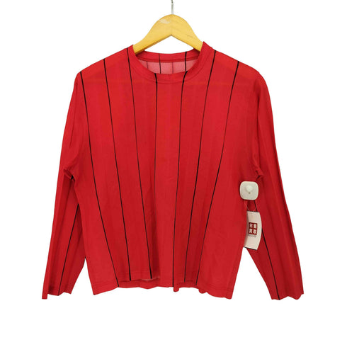 イッセイミヤケ ISSEY MIYAKE クルーネック プリーツ ストライプ カットソー レディース JPN:M